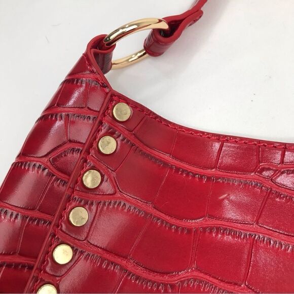 Kate & Mallory Red Studded Croc Embossed Faux Leather Shoulder Bag and Pouch - Picture 11 of 16